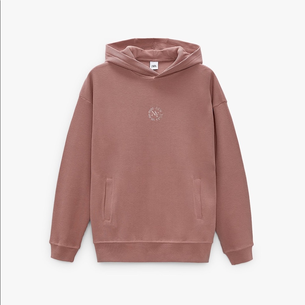 COPY - Zara Waffle Textured Faded Pink Hooded Sweatshirt